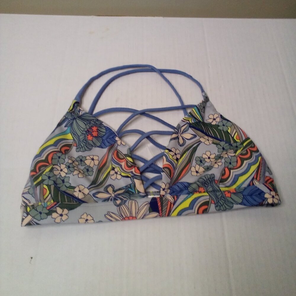Victoria's Secret Sport Bra M Lace Up Yoga Active No Padding Floral Colorful